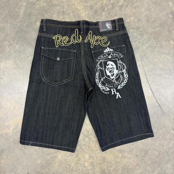 Y2K‎ Baggy Red Ape Jean Shorts - Picture 1 of 4